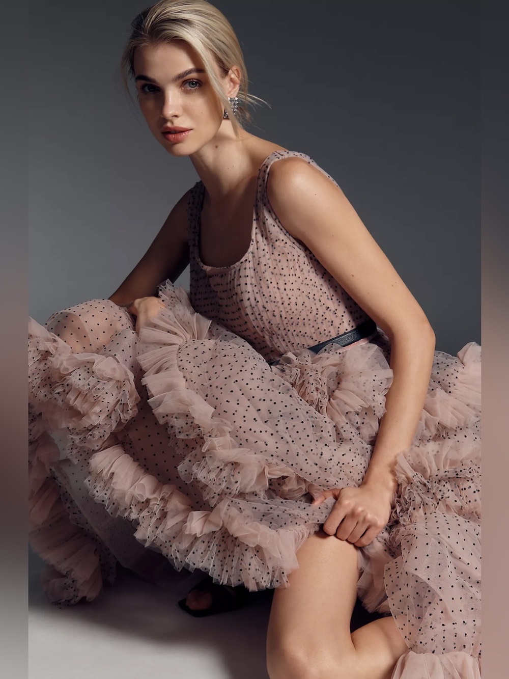 Mac Duggal Square-Neck Dotted Tulle Tiered Midi Dress - Picture 5 of 12